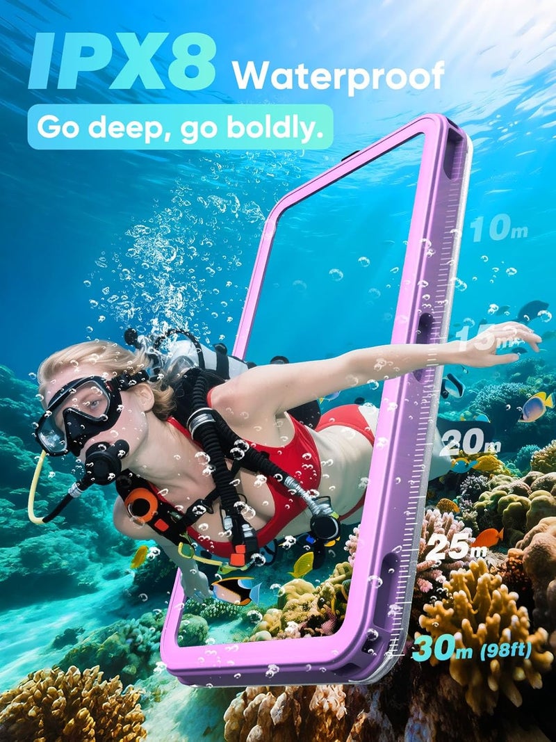 APRUT Waterproof Phone Pouch Case 7.5", 2025 Upgraded IPX8 Waterproof Phone Case for Snorkeling, Universal Fit for iPhone 16 Pro Max 15 14 13, Galaxy S25, Beach Vacation Essentials (Purple) - Image 2